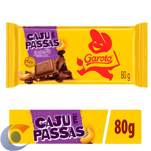Chocolate Tablete Garoto Ao Leite Caju Passas 80g