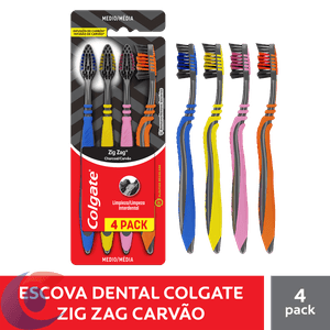 Escova Dental Colgate Zigzag Carvão 4 Un