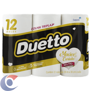 Papel Higiênico Duetto Folha Tripla Neutro 20m 12 Rolos