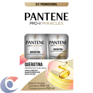 Kit Shampoo 300ml + Condicionador 150ml Pantene Queratina Preenche & Blinda