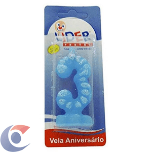 Vela De Aniversário Líder Festa Azul Numero 3