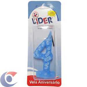 Vela De Aniversário Líder Festa Azul Numero 4