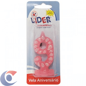 Vela De Aniversário Líder Festa Rosa Numero 9