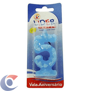 Vela De Aniversário Líder Festa Azul Numero 5