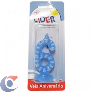 Vela De Aniversário Líder Festa Azul Numero 6