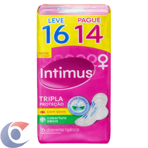 Absorvente Intimus Gel Tripla Proteção Seca Com Abas Leve 16, Pague 14