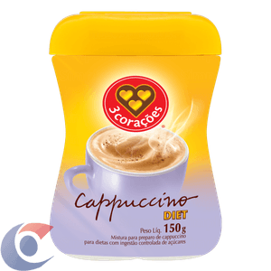 Cappuccino Solúvel Diet 3 Corações Pote 150g