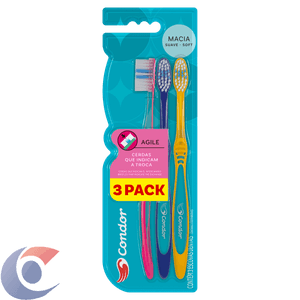 Escova Dental Macia Condor Agile Cabeça M Leve 3 Pague 2 Un