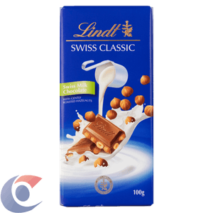 Barra De Chocolate Suíço Ao Leite Com Avelãs Torrada Lindt Clássico 100g