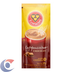 Cappuccino Solúvel Chocolate 3 Corações Sachê 20g