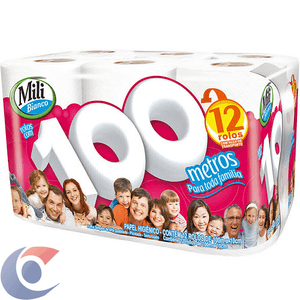 Papel Higiênico Mili Bianco Neutro 12 Rolos De 100m