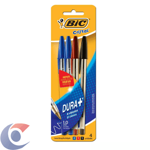 Caneta Bic Cristal Azul, Vermelha E Preta Com 4 Unidades