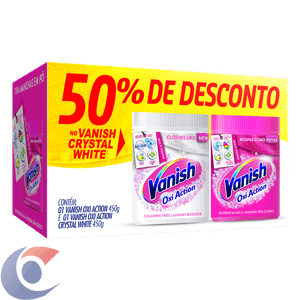 Kit Tira Manchas Em Pó Vanish Oxi Action Com 1 Rosa 450g E 1 Branco 450g