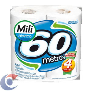 Papel Higiênico Mili Bianco Neutro 4 Rolos De 60m