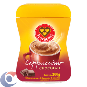 Cappuccino 3 Corações Solúvel Chocolate Pote 200g