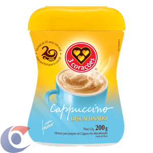 Cappuccino Solúvel Descafeinado 3 Corações Pote 200g