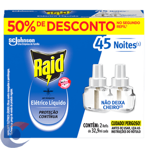 Repelente Elétrico Líquido Raid Refil Regular 2 Un 32,9 ml Cada