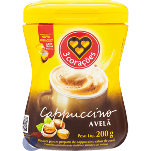 Cappuccino Solúvel Avelã 3 Corações Pote 200g