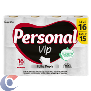 Papel Higiênico Neutro Personal Vip Folha Dupla 30m - Leve 16, Pague 15