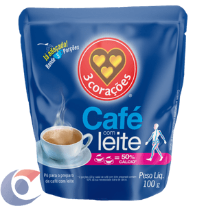 Café Com Leite Solúvel 3 Corações Sachê Refil 100g