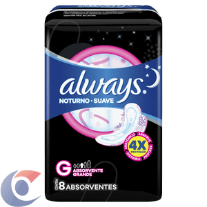 Absorvente Noturno Always Noites Tranquilas Suave Com Abas 8 Un