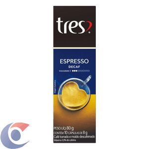 Café Três Em Cápsula Torrado E Moído Espresso Descafeinado 80g