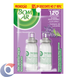 Aromatizador Bom Ar Click Spray Refil 50% Off Na 2ª Unidade Campos De Lavanda
