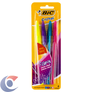 Caneta Esferográfica 1,2mm Ponta Média Fashion Bic Cristal 4 Un