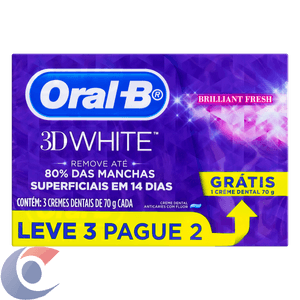 Creme Dental Clareador Oral-B 3d White Brilliant Fresh 70g 3 Un