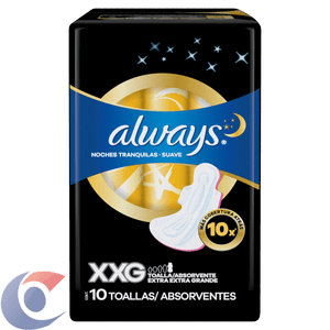 Absorvente Noturno Always Noites Tranquilas Seca Com Abas Hiper Longo 10 Un