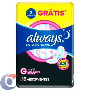 Absorvente Noturno Always Noites Tranquilas Suave Com Abas 16 Un
