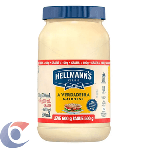 Maionese Hellmann'S Tradicional Leve 600g Pague 500g