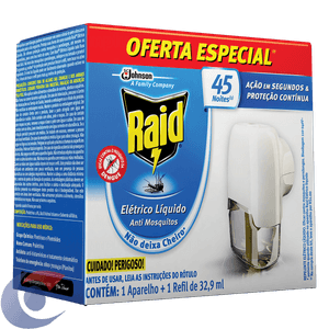 Repelente Elétrico Líquido Raid Anti Mosquitos 1 Aparelho + 1 Refil De 32,9 Ml