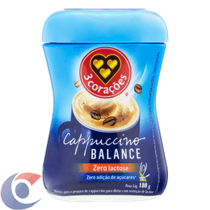 Cappuccino Solúvel Zero Lactose 3 Corações Balance Pote 180g