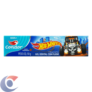 Gel Dental Infantil Com Flúor Morango Hot Wheels Condor Kids+ Caixa 50g