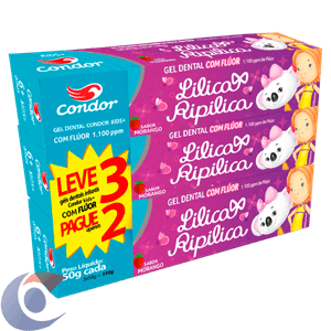 Pack Gel Dental Infantil Com Flúor Morango Lilica Ripilica Condor Kids+ Caixa 50g Cada Leve 3 Pague 2 Un