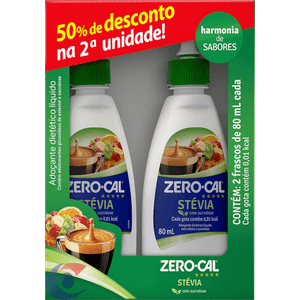 Adoçante Liquido Zero Cal Stevia Promoção 2x 80ml