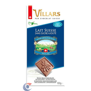 Barra De Chocolate Suíço Ao Leite Zero Açúcar 33% Cacau Villars 100g