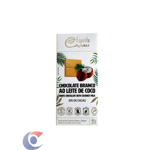 Barra De Chocolate Branco Ao Leite De Coco Espírito Cacau 33% Cacau 80g