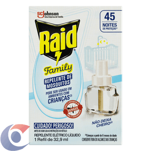 Repelente Elétrico Raid Liquido 45 Noites Family Refil 32,9ml