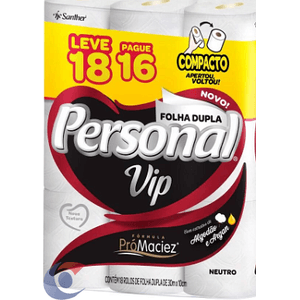 Papel Higiênico Neutro Personal Vip Folha Dupla 30m - Leve 18, Pague 16