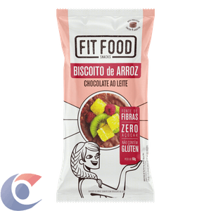 Biscoito De Arroz Integral Cobertura Chocolate Ao Leite Zero Açúcar Fit Food Pacote 60g