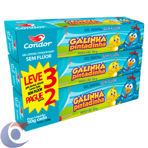 Pack Gel Dental Bebê Sem Flúor Morango Galinha Pintadinha Condor Baby 150g Leve 3 Pague 2 Un
