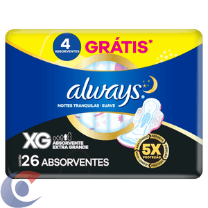 Absorvente Com Abas Suave Always Noites Tranquilas Xg Pacote 26 Un Grátis 4 Absorventes