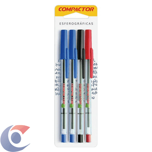 Canetas Esferográficas Compactor 07 Azul, Vermelha E Preta 4 Un