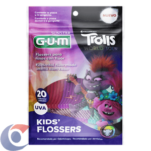 Fio Dental Gum Com Cabo Trolls Sabor Uva 20 Un