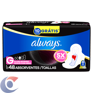 Absorvente Com Abas Suave Always Noturno G Pacote 48un Grátis 8un