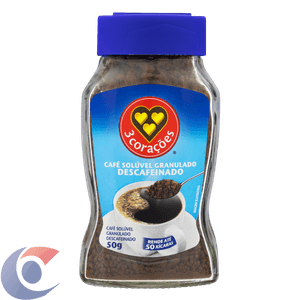 Café 3 Corações Solúvel Descafeinado Vidro 50g