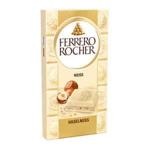 Chocolate Alemão Branco Rocher Tafel Weiss 90g Recheio Creme & Pedaço de Avelã