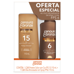 Kit Protetor Solar Com Cor Fps 15 + Bronzeador Oleo Fps 6 Cenoura & Bronze 110ml Cada Spray